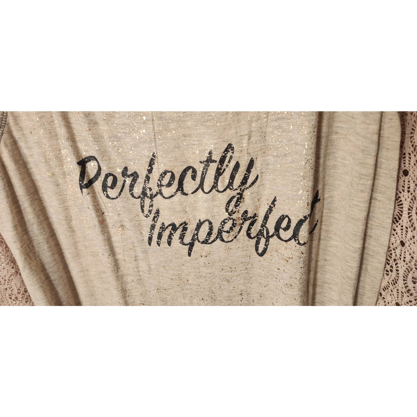Maurices Perfectly Imperfect Graphic Top XL Lace Raglan Long Sleeve Tan