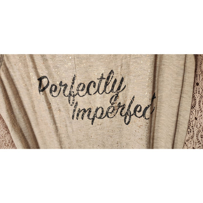 Maurices Perfectly Imperfect Graphic Top XL Lace Raglan Long Sleeve Tan
