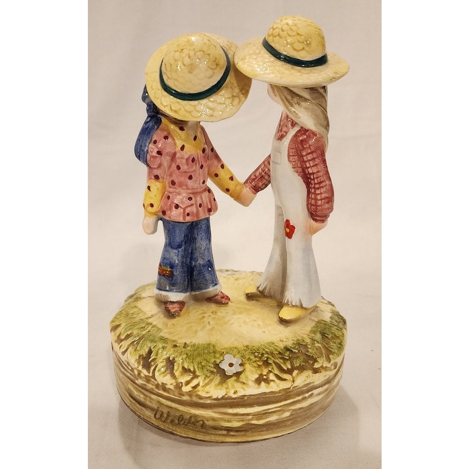 Vintage 1972 Schmid Panda Prints Music Box Dutch Boy Girl We've Only Just Begun