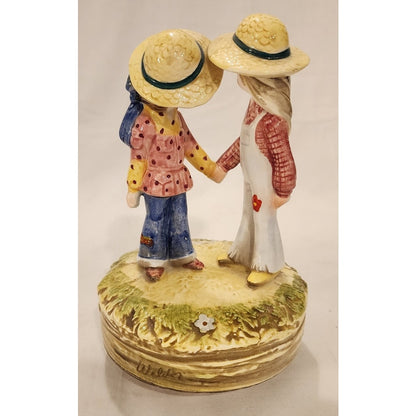 Vintage 1972 Schmid Panda Prints Music Box Dutch Boy Girl We've Only Just Begun