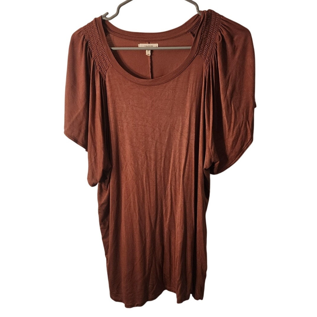 Maurices Puff Sleeve Top Women’s XXL Brown Rust Short Sleeve Blous
