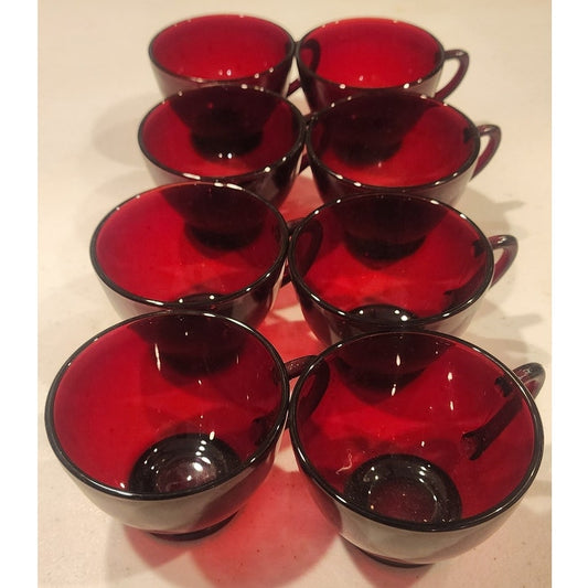 Vintage Arcoroc France Ruby Red Glass Punch Cups Set of 8 Pressed Holiday 2.5"