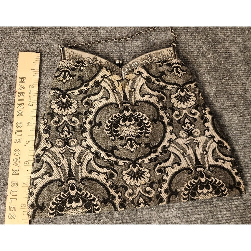Vintage Renaissance Tapestry Purse Horsemen Raised Pattern Evening Handbag