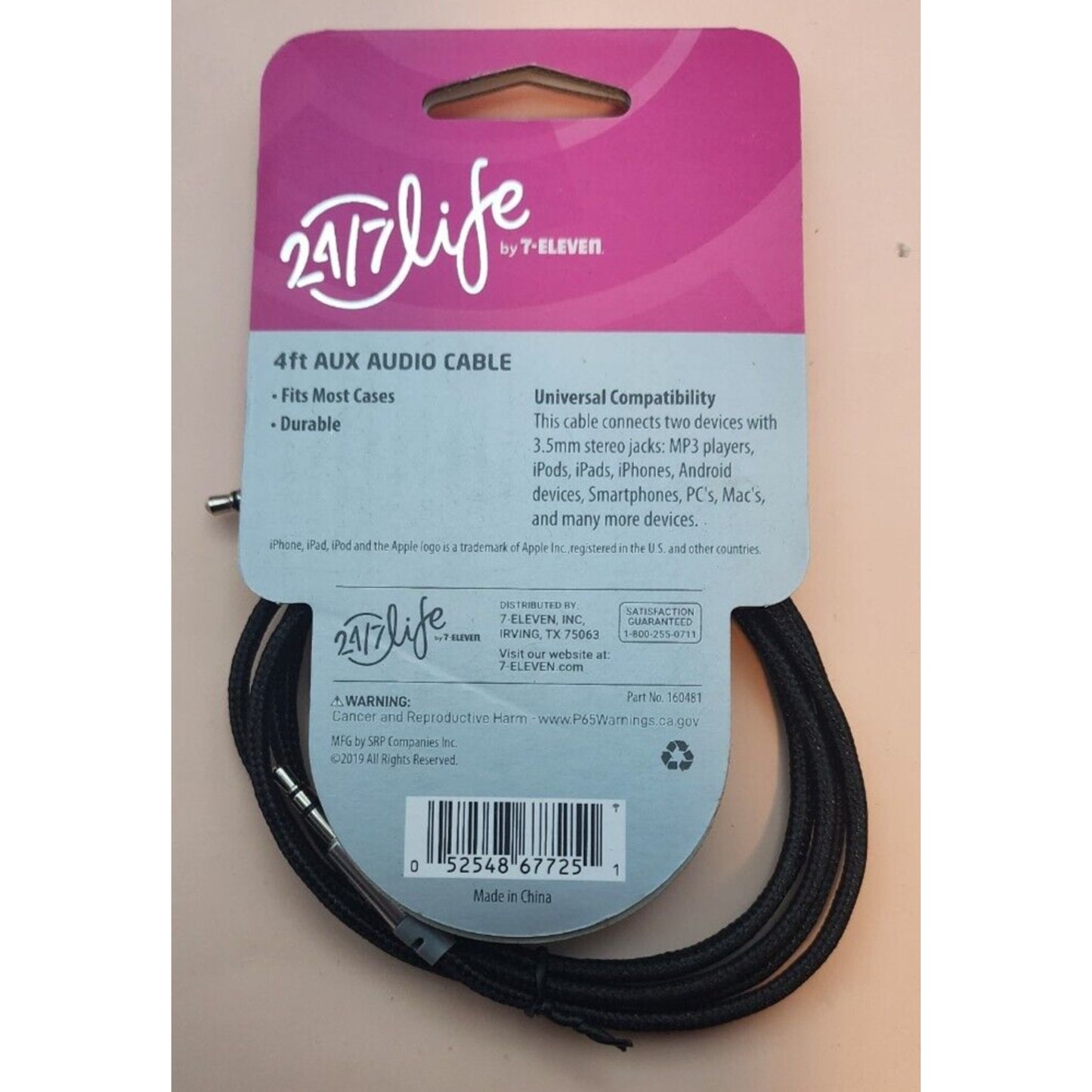 SET OF SIX (6) -*24/7 Life by 7-Eleven - 4FT 3.5 mm - AUX Audio Stereo Cable