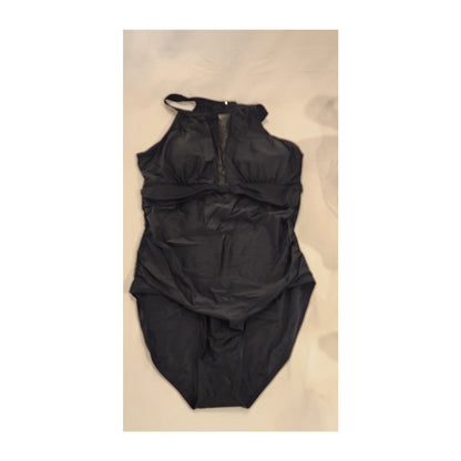 2CRAZY Women’s One‑Piece Tankini Swimsuit XL Black Mesh Detail