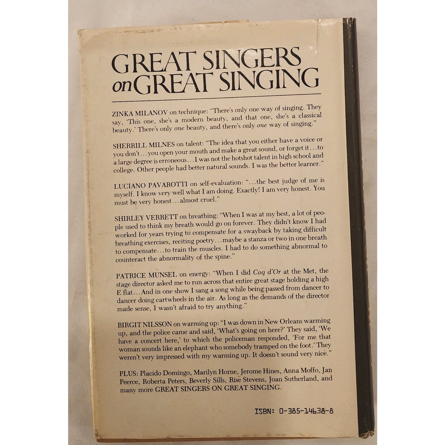 Great Singers on Great Singing Jerome Hines Hardcover Opera Vocal Technique