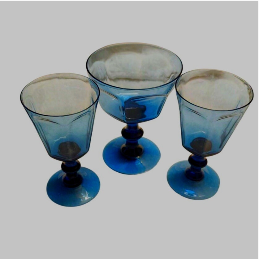 Lenox Antique Dark Blue : 2 Water Glasses and 1 Champagne Sherbet Glass
