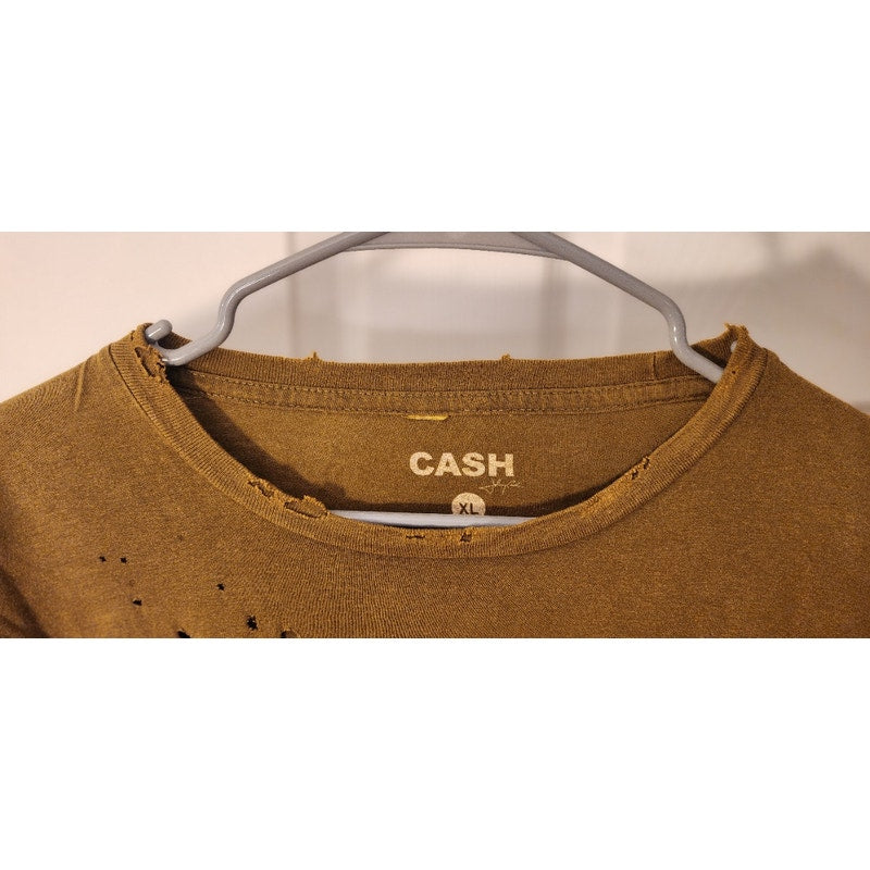 Johnny Cash I Walk the Line Tee XL Brown Distressed Graphic Shirt