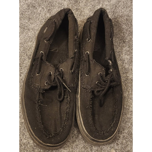 Vans Off The Wall Mens Size 11.5 Canvas Slip On Boat Shoes Black Rag Top
