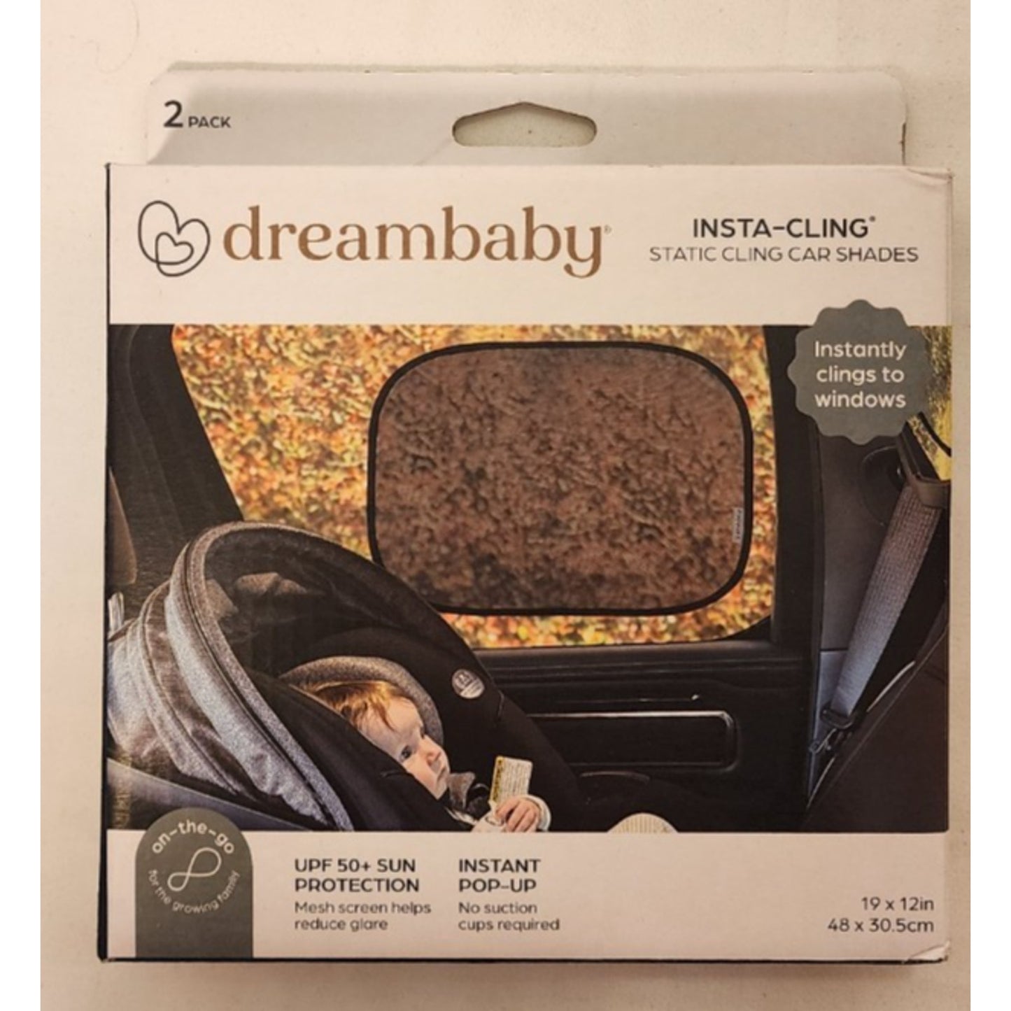 dreambaby - 2 Pack - Car Sun Shades - UPF 50+ - Instant Pop Up Cling - 19”x12”