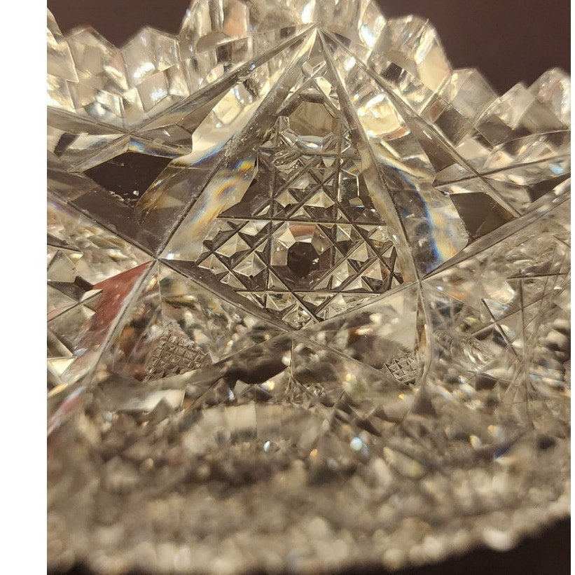 Vintage Heavy Cut Crystal Open Candy Dish Bowl Scalloped Edge Lead Glass 8 Inch