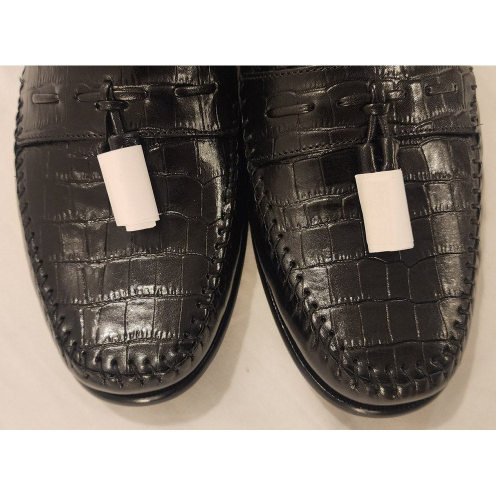 Florsheim Pisa Black Leather Crocodile Print Tassel Loafers Men’s 12 EEE NWOB