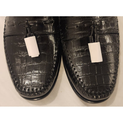 Florsheim Pisa Black Leather Crocodile Print Tassel Loafers Men’s 12 EEE NWOB