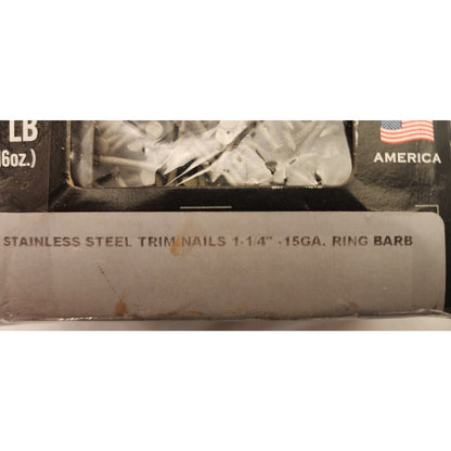 CBI Stainless Steel Trim Nails 1-1/4 In. .15GA. Ring Barb - t304 - 1lb - Gray