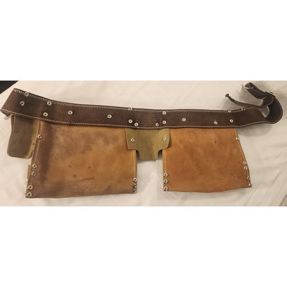 Leather Tool Belt with Dual Pouches – Adjustable – Good Used Condition