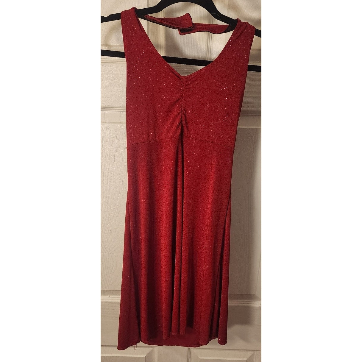 Red Sparkle Halter Dress Women’s Medium Pleated Skirt Party Cocktail