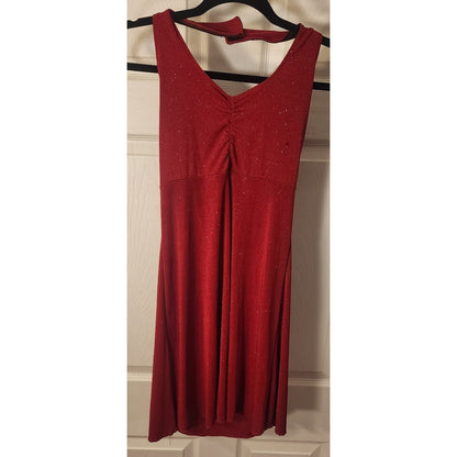 Red Sparkle Halter Dress Women’s Medium Pleated Skirt Party Cocktail