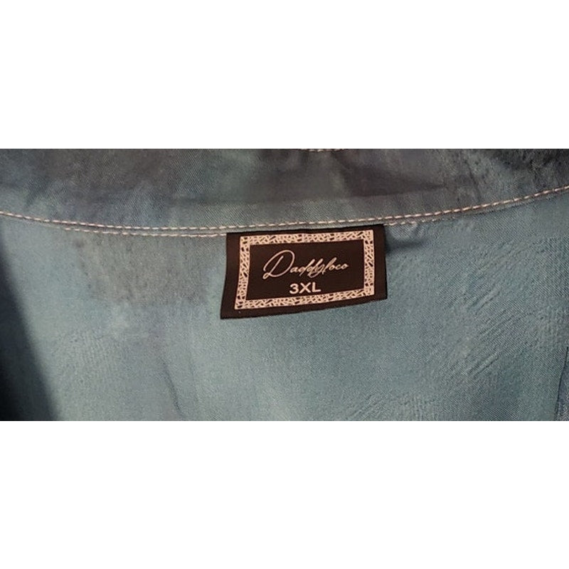 Daddyloco Mens 3XL Rooster Print Blue Green Short Sleeve Button Down Shirt