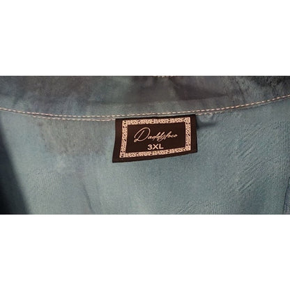 Daddyloco Mens 3XL Rooster Print Blue Green Short Sleeve Button Down Shirt