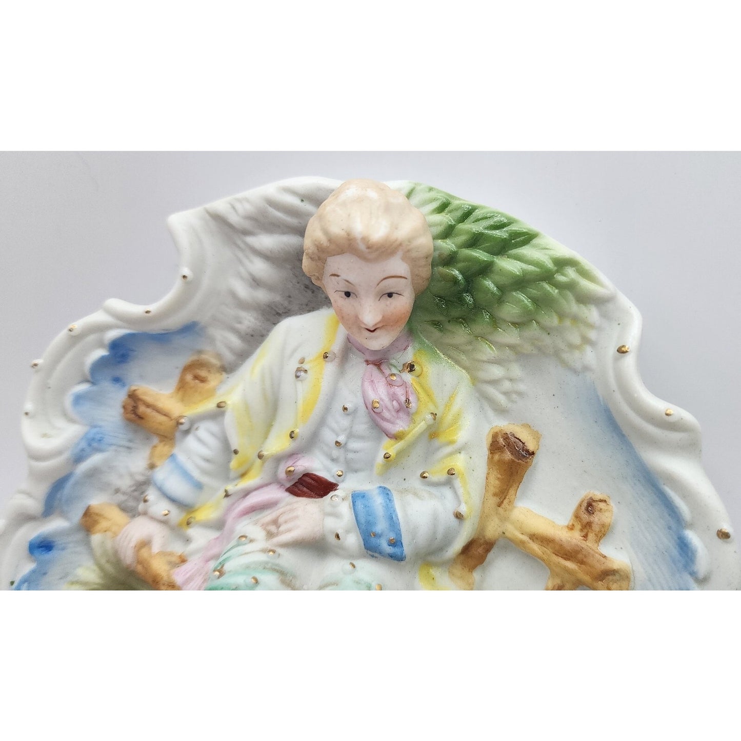 Chase Victorian Wall Plaque - Porcelain 3D - Man Park Bench- Hand Painted Japan