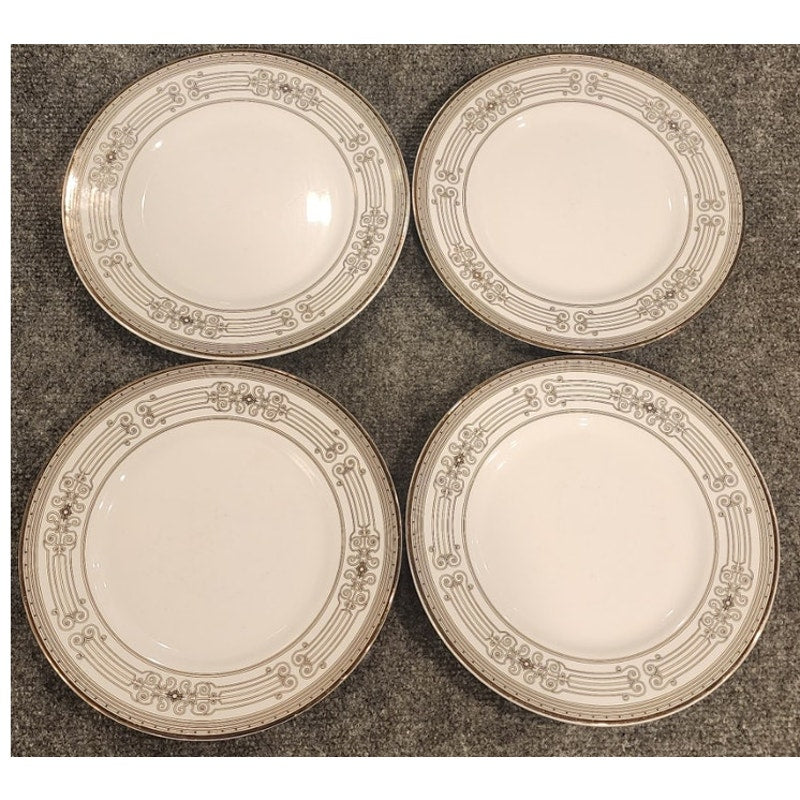 Set of 4 Colin Cowie Salad Plates Silver Trim White Pattern Good
