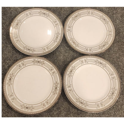Set of 4 Colin Cowie Salad Plates Silver Trim White Pattern Good
