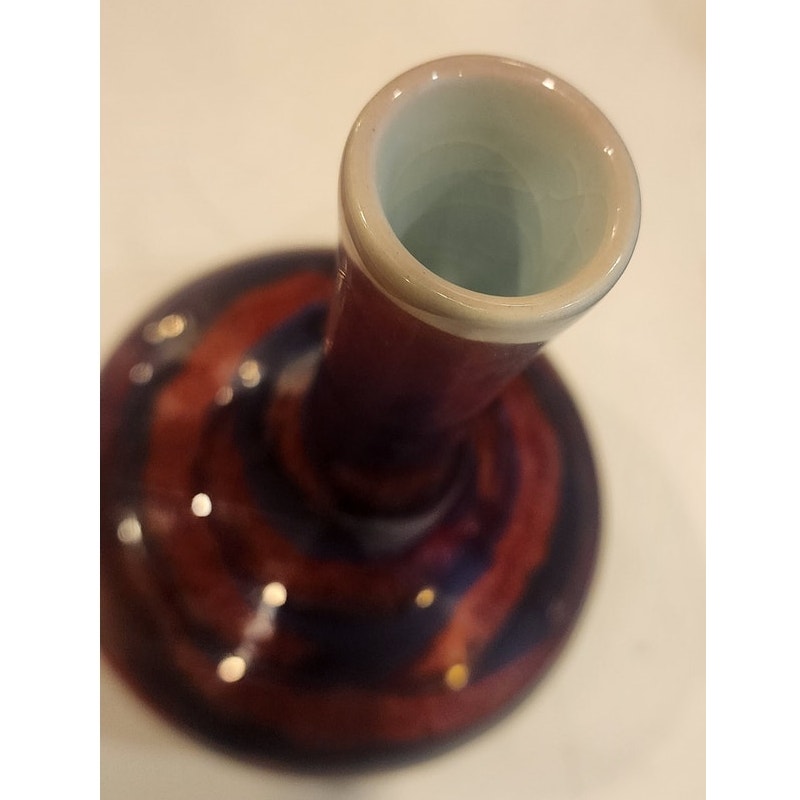 Hand‑Glazed Art Pottery Vase – Multicolor Swirl – 6" Tall – Unmarked