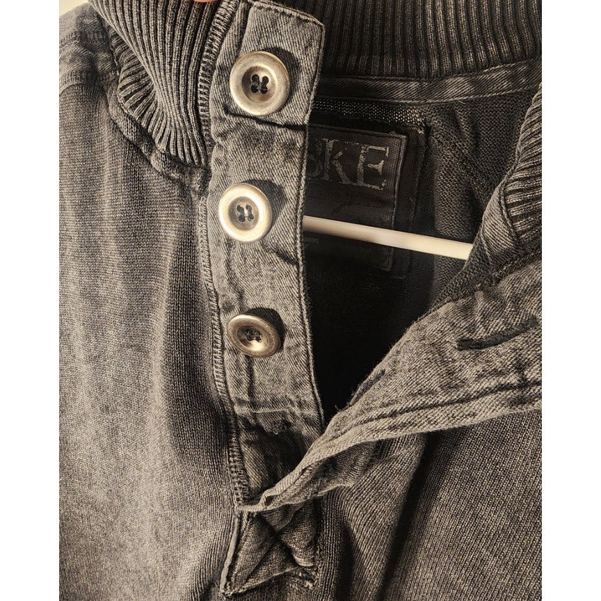 BKE Mens XL Pullover Sweater Quarter Button Henley Long Sleeve Washed Charcoal