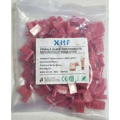 Female Insulated Quick Disconnect Connecters AWG 22-16 RED - 100 pk - FREE SHIP