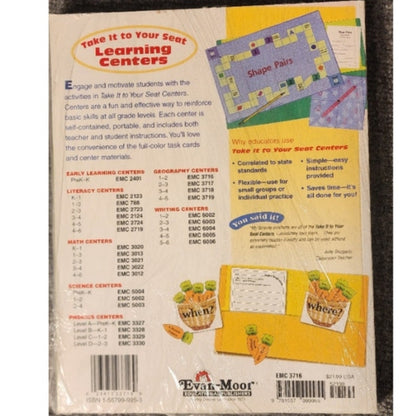 Evan-Moor Take It To Your Seat Centers Book Lot EMC 2401 5002 3716