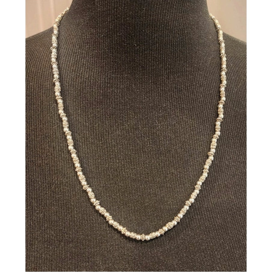 Napier Silver‑Tone Beaded Chain Necklace 23” Signed Vintage Classic