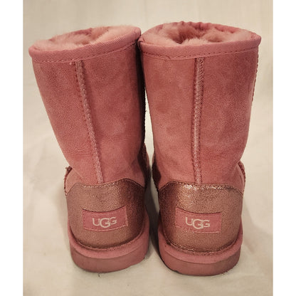 UGG Classic II Pink Glitz Youth Size 6 Boots Shimmer Heel Pink Shearling
