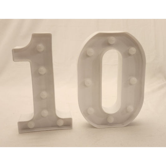 Pooqla - 10th Birthday or Anniversary Decoration- light up Number 10- White
