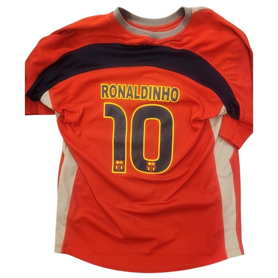 FC Barcelona Barca Ronaldinho 10 Soccer Jersey Shirt Red Orange Mens Size Large