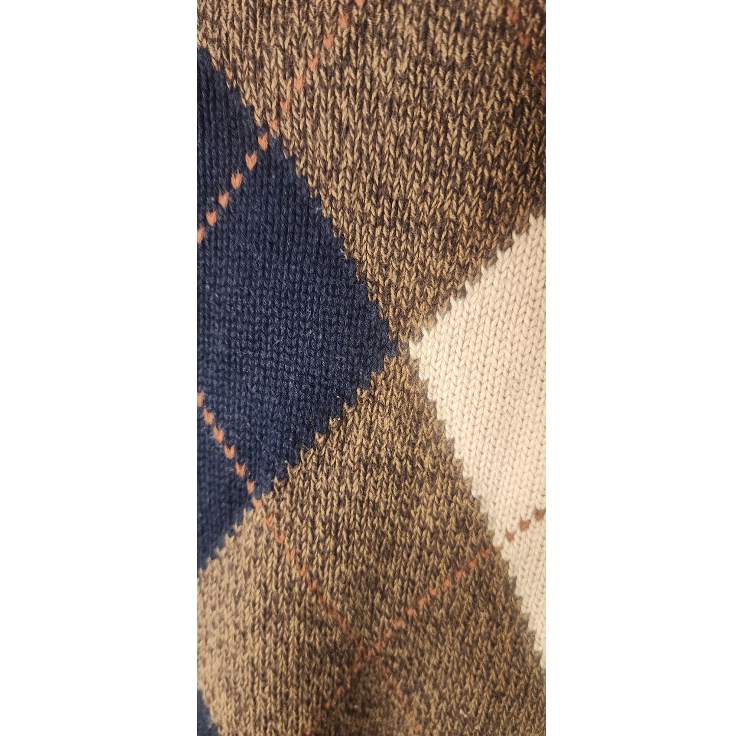 Dockers Mens XL Argyle V-Neck Sweater Cream Beige Navy Blue Pullover