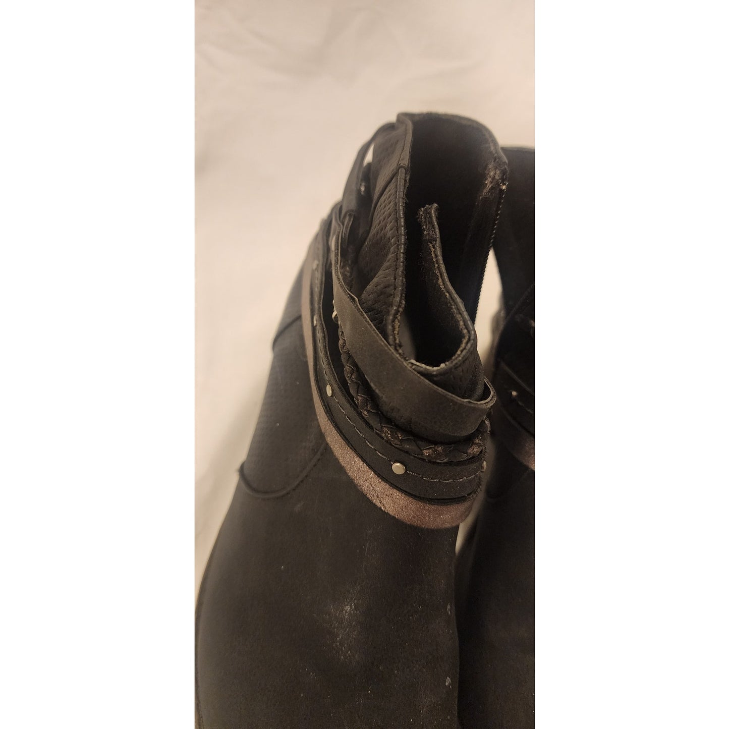 Black Ankle Boots Braided Strap Boho Style Women’s Size 9M