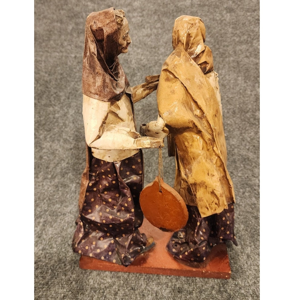 Vintage Handmade Mexican Folk Art Paper Mache Double Figurine Wiggle 13"