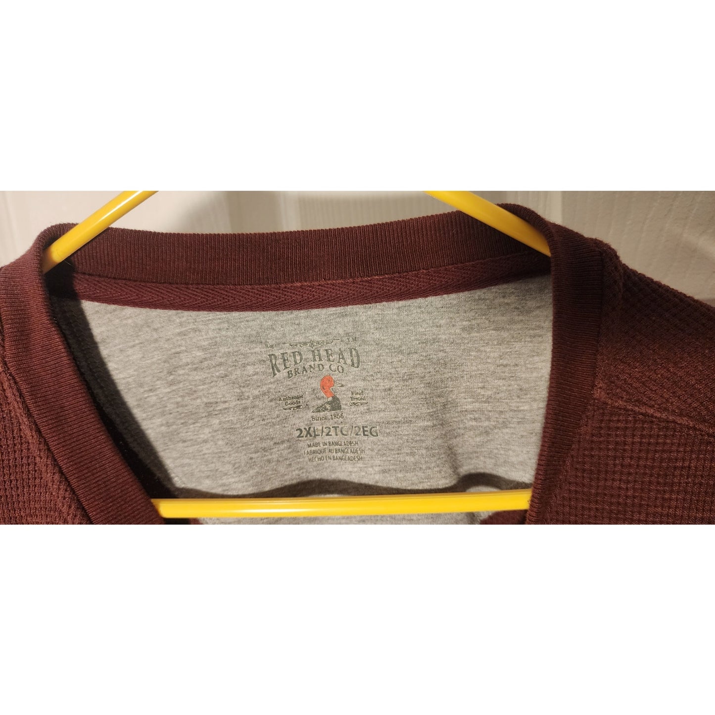 RedHead Mens 2XL Burgundy Thermal Long Sleeve Henley Shirt Button Waffle Knit