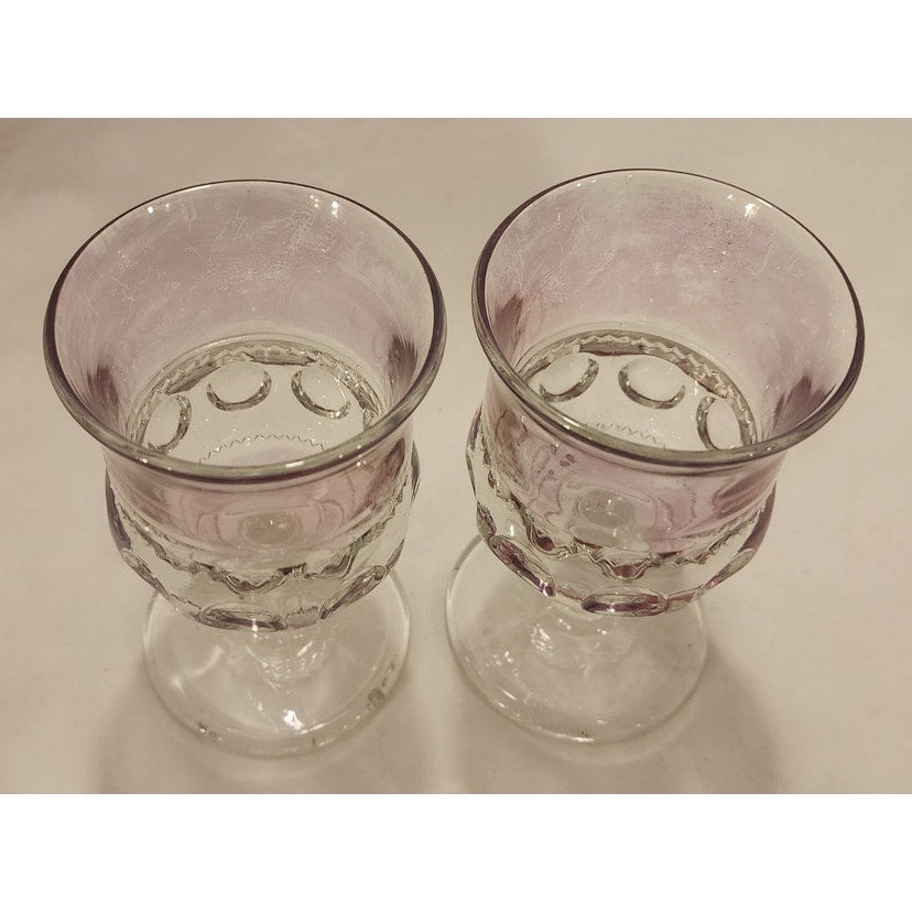 Vintage Indiana Glass Kings Crown Pale Cranberry Flash Thumbprint Goblets Pair