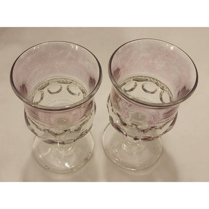 Vintage Indiana Glass Kings Crown Pale Cranberry Flash Thumbprint Goblets Pair