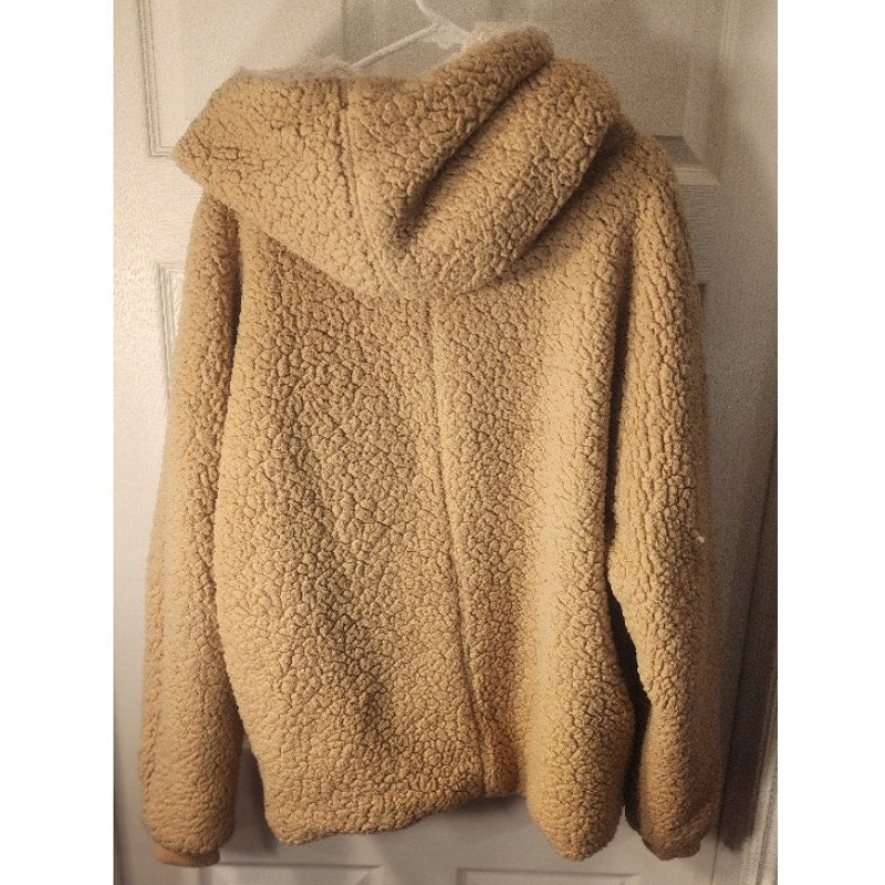 Me Jane Faux Fur Sherpa Hoodie Jacket Womens Camel Tan Teddy Bear Fuzzy Coat