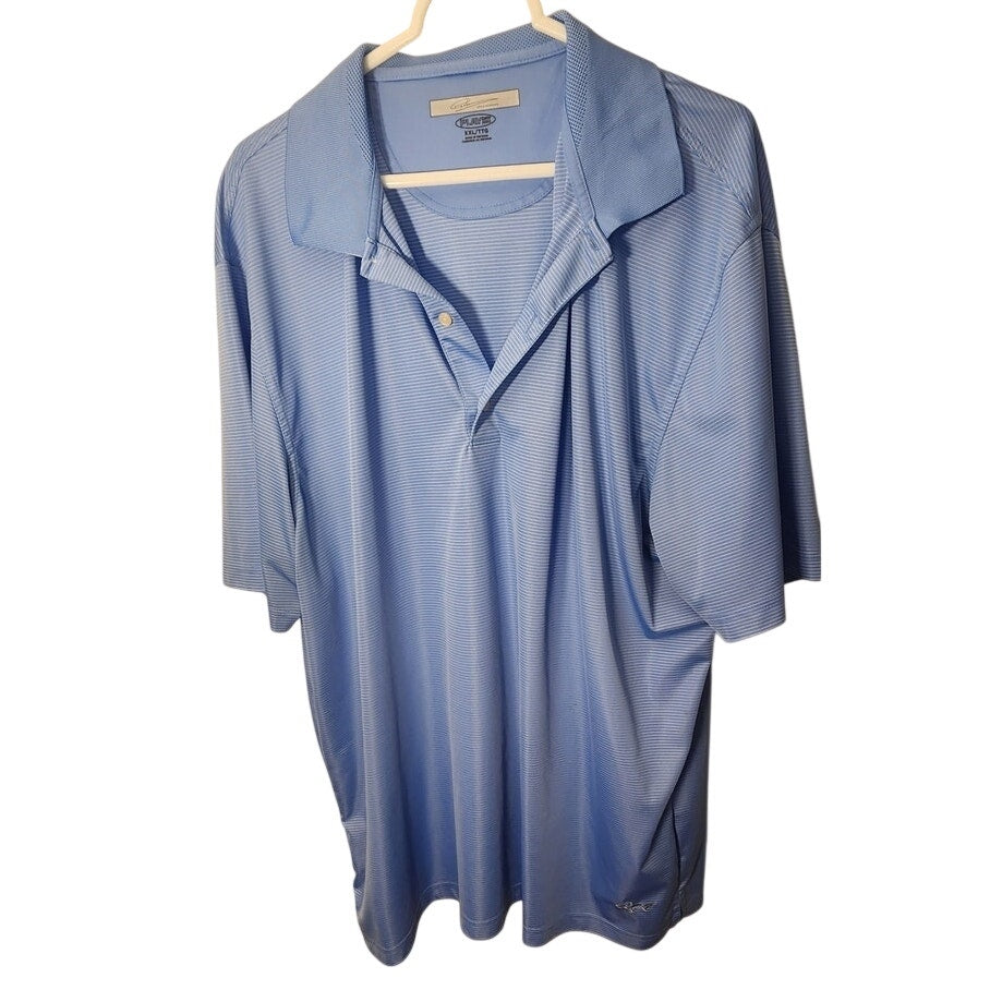 Greg Norman Mens XXL Play Dry Light Blue White Pinstripe Golf Polo Shirt