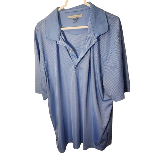 Greg Norman Mens XXL Play Dry Light Blue White Pinstripe Golf Polo Shirt