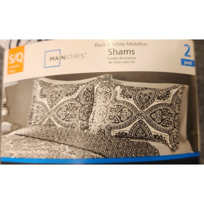 Mainstays Pillow Shams Set of 2 Standard Queen Black White Geometric Pattern NIP