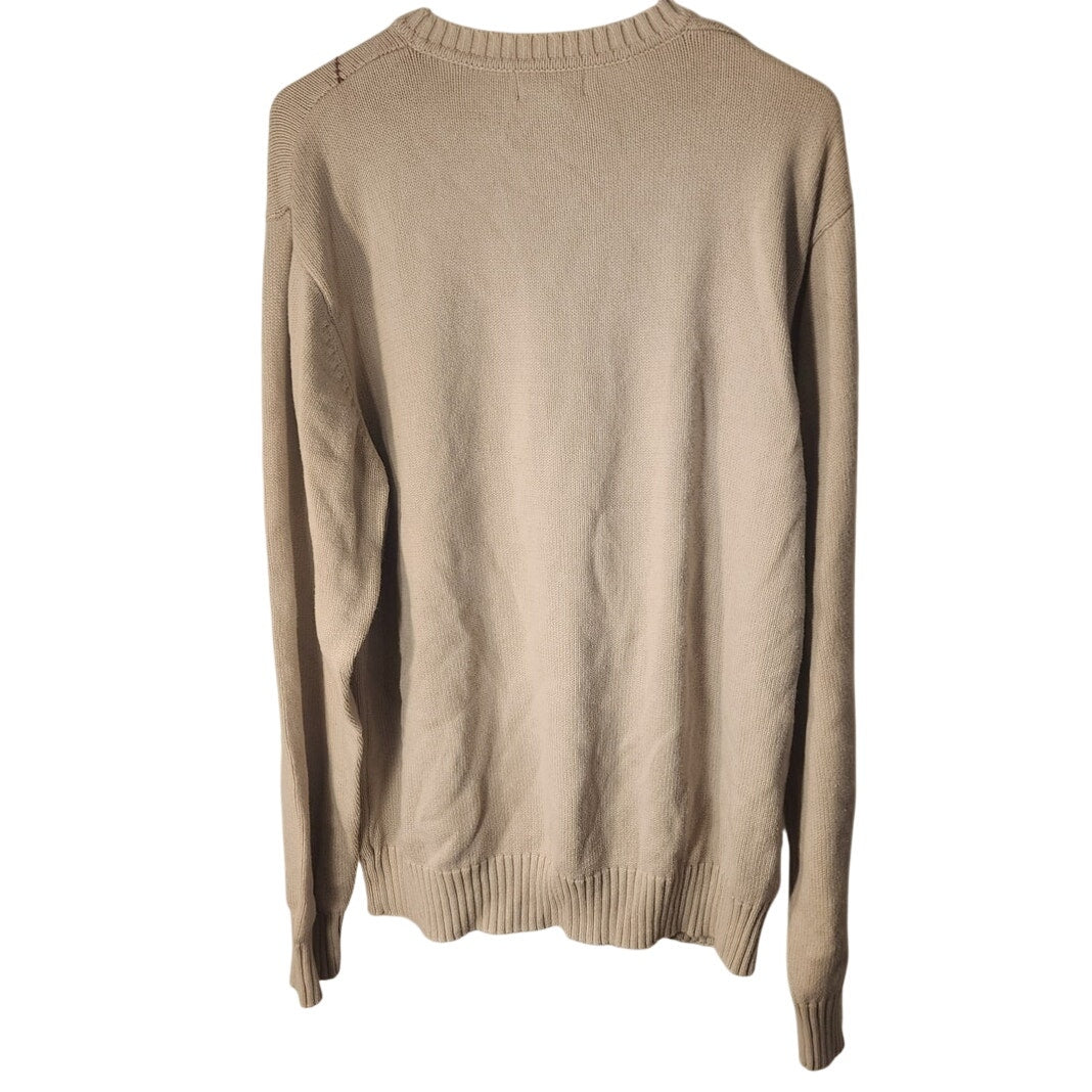 Dockers Mens XL Argyle V-Neck Sweater Cream Beige Navy Blue Pullover