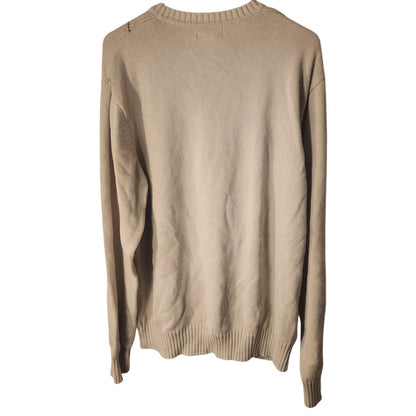 Dockers Mens XL Argyle V-Neck Sweater Cream Beige Navy Blue Pullover