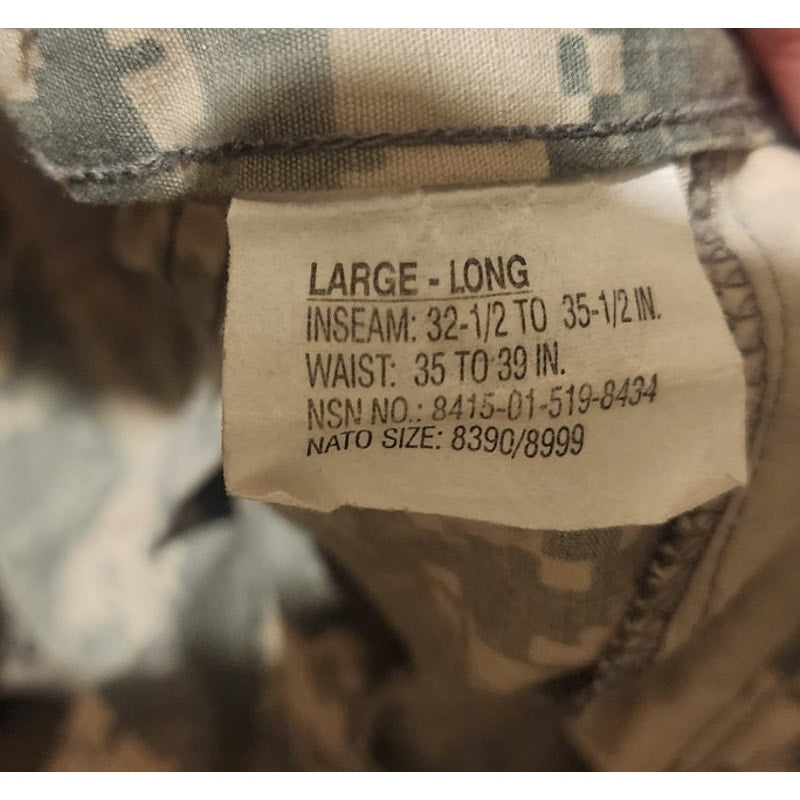 US Army ACU Pants Large‑Long – UCP Digital Camo – Good Condition