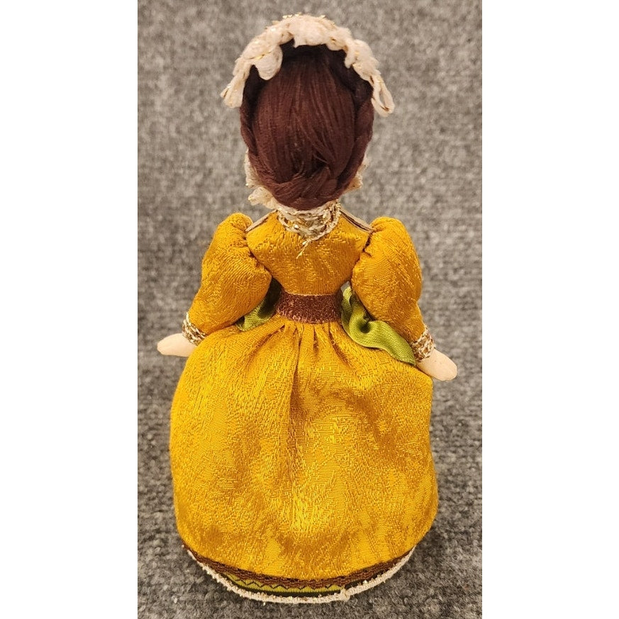 Vintage Russian Folk Art Doll Porcelain Head & Hands Fabric Dress Signed 6.5"