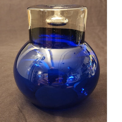 Vintage Cobalt Blue Hand Blown Glass Rose Bowl Vase 5" Controlled Bubble Base