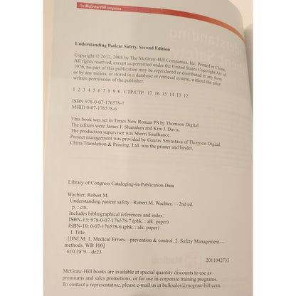 Understanding Patient Safety Second Edition Robert M. Wachter MD LANGE Medical